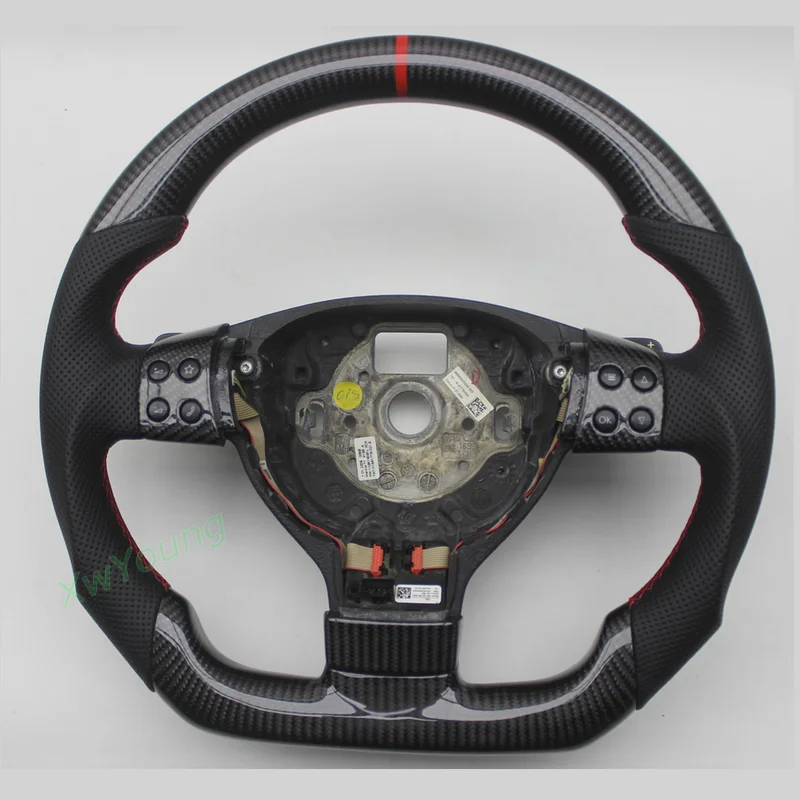 100% Real Carbon Fiber Steering Wheel With Leather For VW Volkswagen Golf 5 Mk5 GTI Passat Maiteng Touran