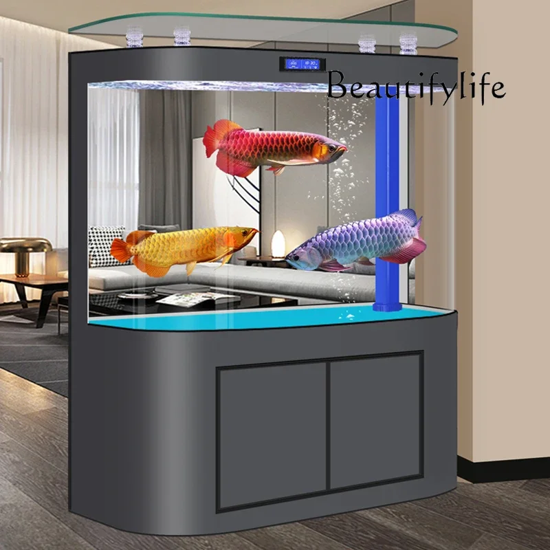 

Q New semi-circular floor-to-ceiling curved medium filter glass fish tank against the bottom of the wall without water change