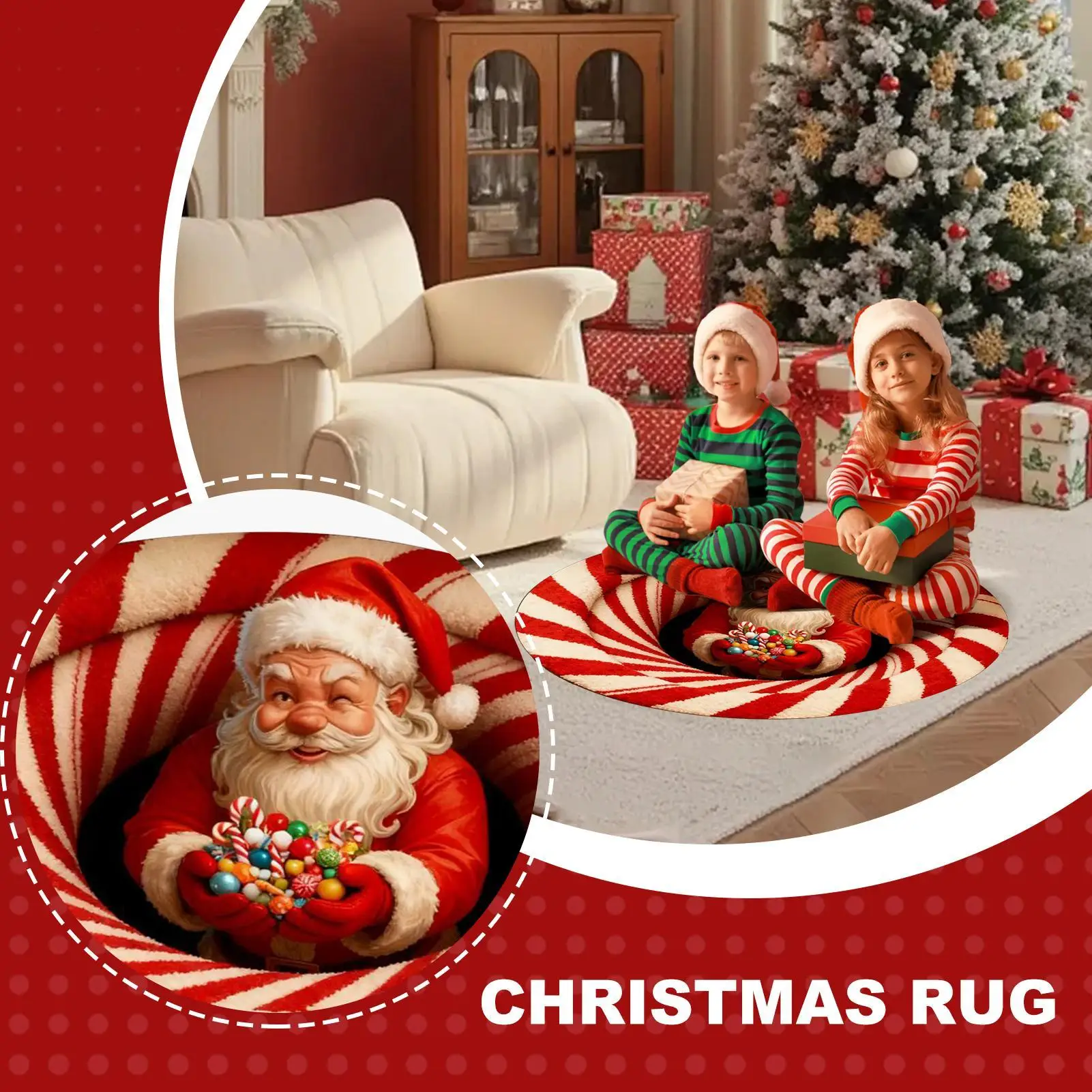 Christmas Area Rug Non-Slip Carpet Funny 3D Optical Christmas Carpet Holiday Decor For Living Room Entryway Office Dorm