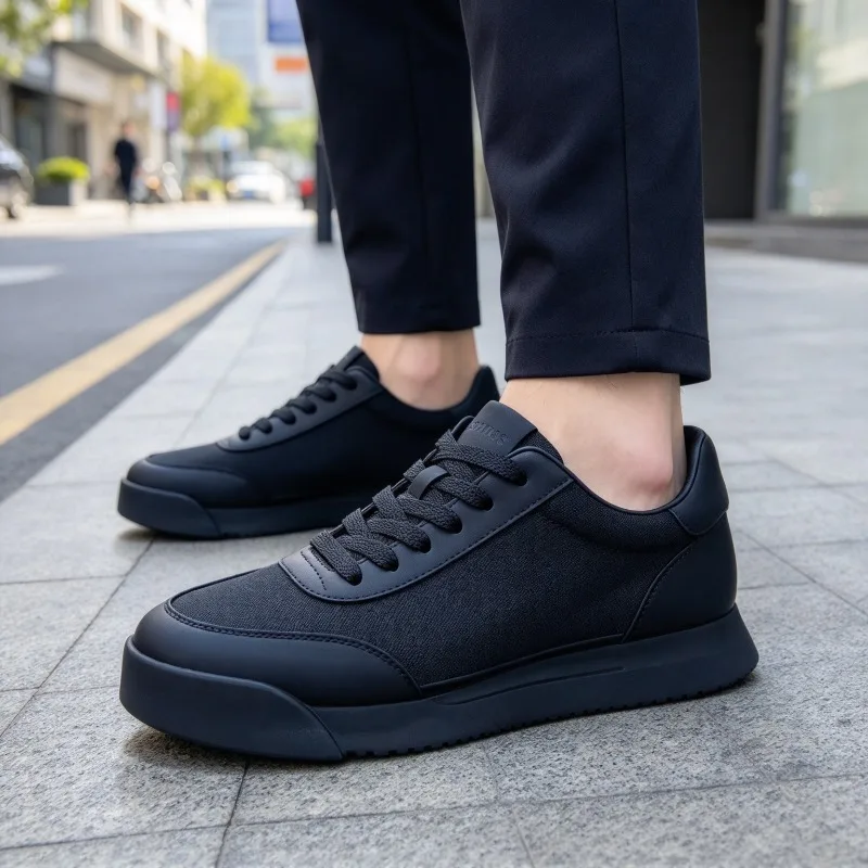 Men Solid Color Low Top Board Shoes Breathable Mesh Splicing Flat Casual Sneakers Wear Resistant Daily Walking Shoes Zapatos