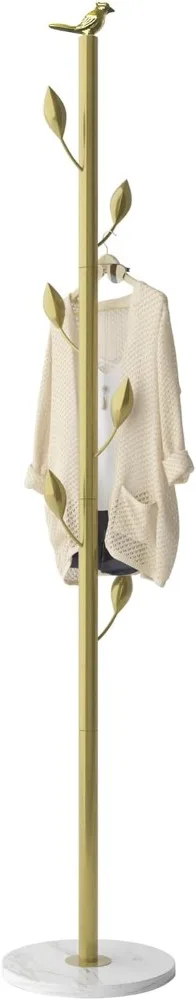 Metal Coat Rack Freestanding Coat Tree Clothes Stand with 6 Hooks,Top with Bird, Marble Base for Coats Hats Bags Purses