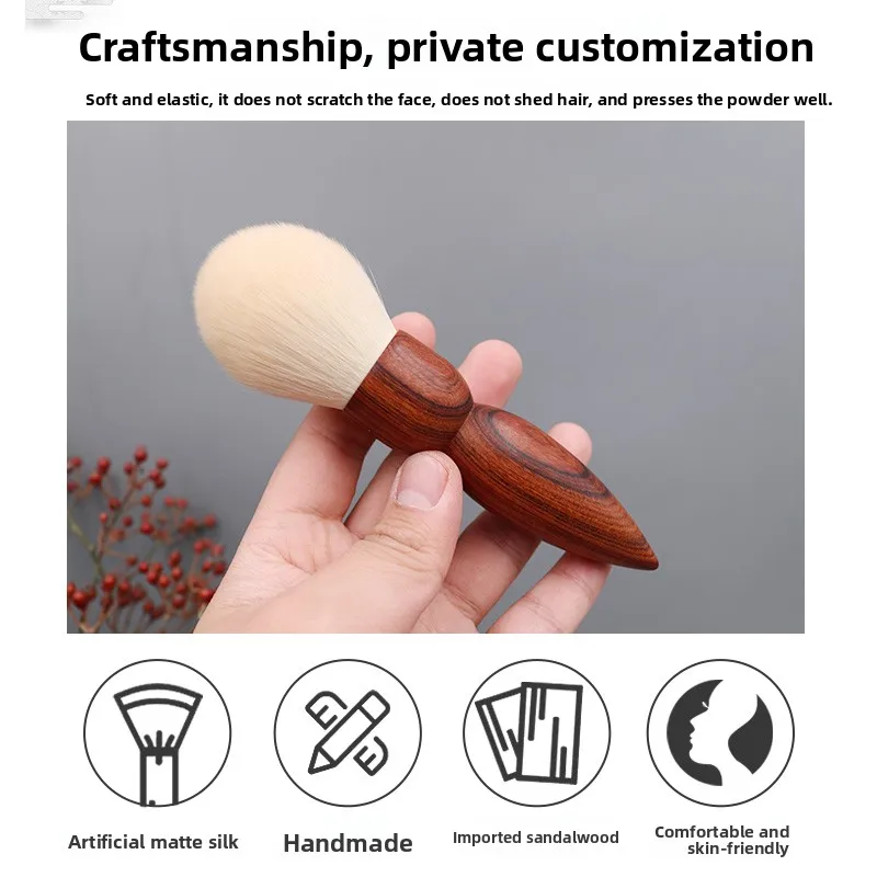 Mini Portable Sandalwood Powder Blush Brush , Travel Makeup Bronzer Foundation SculptingBrush With Soft Bristles,Cosmetic Tool