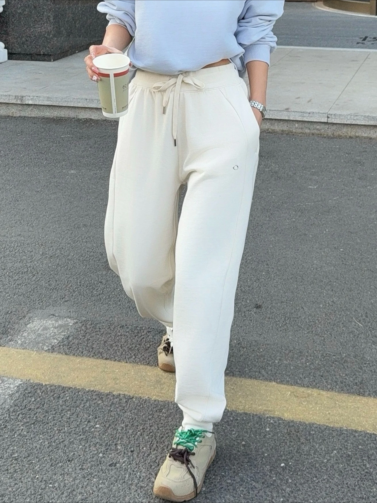 Drawstring Wide Leg Pants Women Spring Yoga Sport Sweatpants Cotton Loose Casual Pocket Straight Jogger Solid Trousers Women view 4