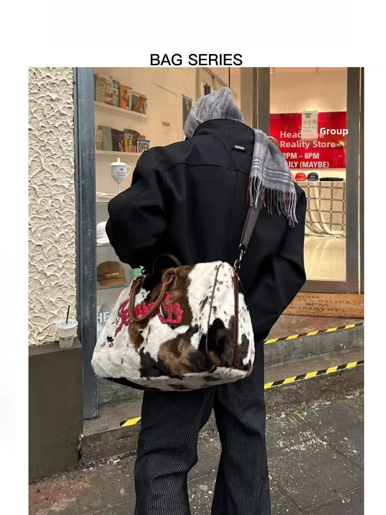 

ROSE LIVE2025 Ретро Цветная сумка Blo Cow Plu Большая вместительная дорожная сумка с наклонным крестом Повседневная простая сумка с ло Полиэстер L...