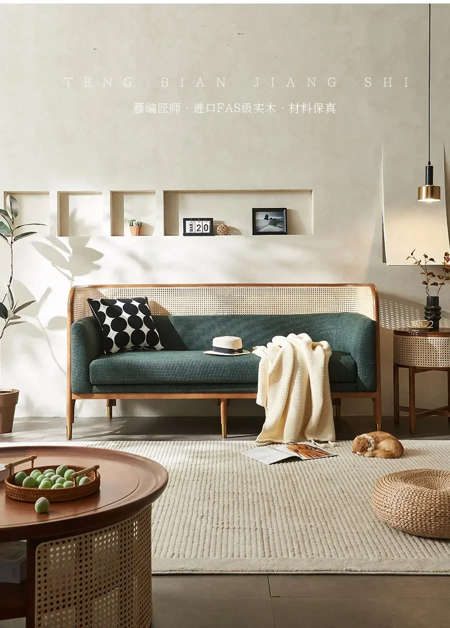 

Мастер из ротанга Диван из массива дерева из ротанга Гостиная Простой двойной повседневный диван-кресло