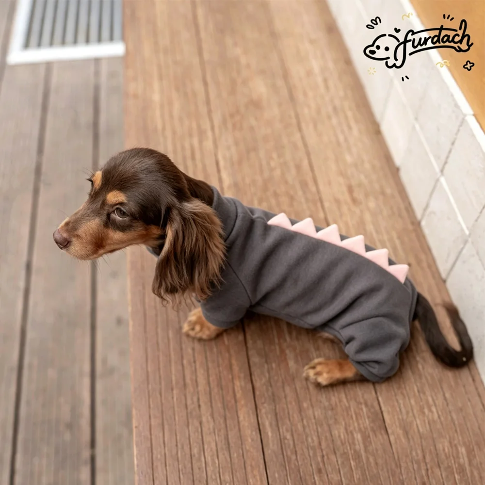 Dinosaurier-förmiger Fleece-Pullover für Weibliche Dackel Winter 4-Beiniger Warmer Mantel für Wiener Hunde Weicher Dackel-Jumpsuit – Detail 2