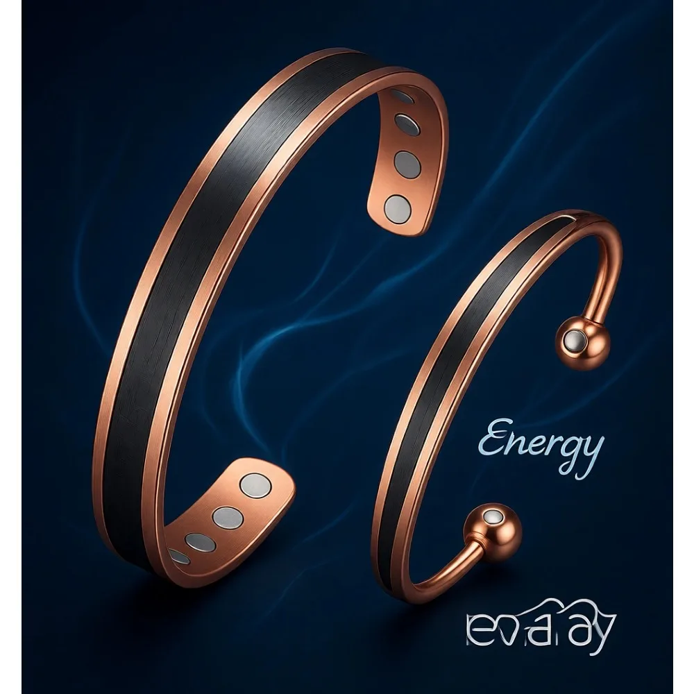 

Два магнитных браслета из чистой меди, регулируемые, унисекс, с восемью магнитами