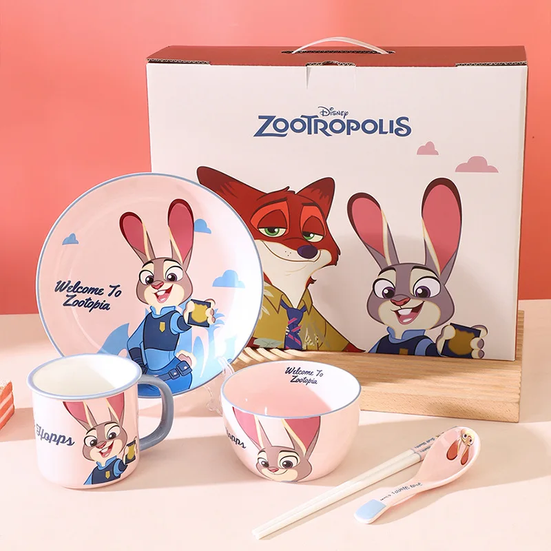 Kawaii Disney Zootopia Anime Hobby Judy Hopps Nick Wilde Cartoon Ceramic Mug Breakfast Bowl Snack Plate Spoon