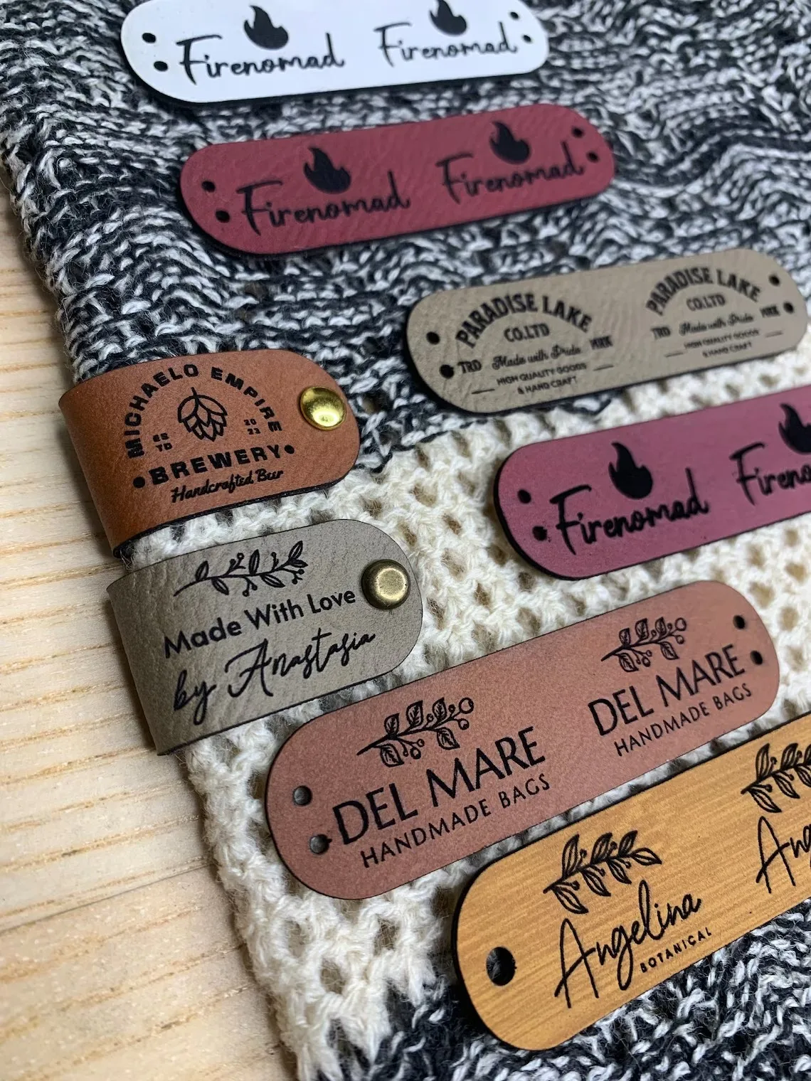 Custom Tags 2.75 x 0.75 inch For Knits And Crochet, Faux Leather Labels For Handmade Items, Leather Tags With Rivets, Tags For K