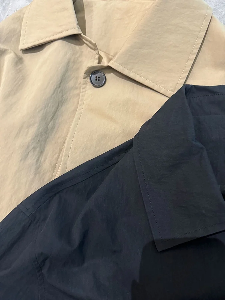 

Женское пальто цвета хаки в повседневном стиле, весна-осень, средней длины, с отворотами на рукавах, корейская версия, для повседневной носки, с длинными рукавами, с воротником