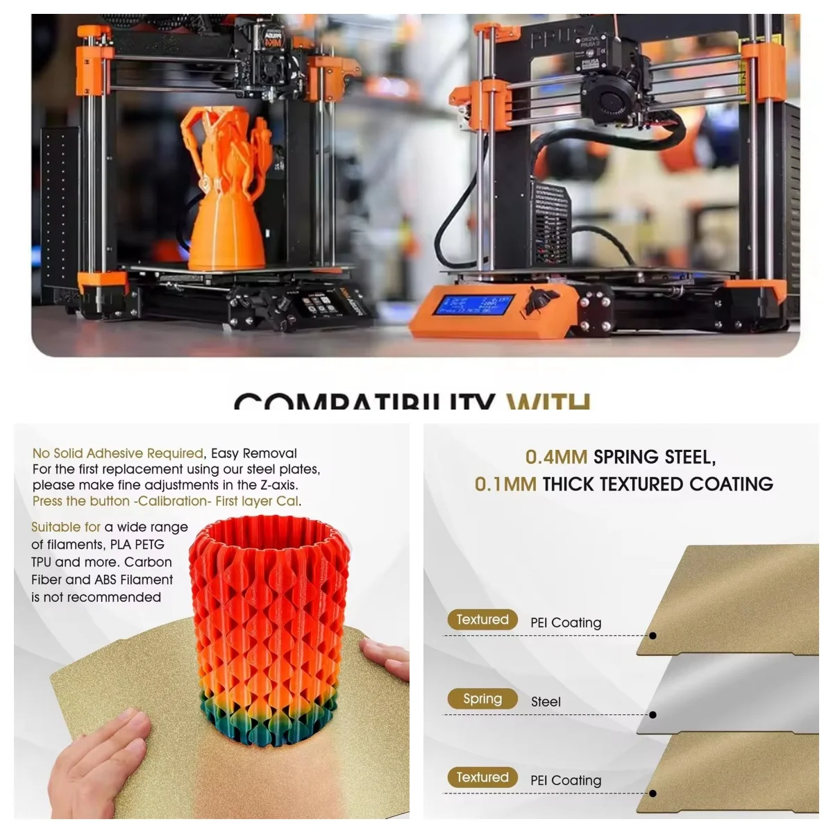 

Prusa I3 MK4 MK3 MK3S двухсторонняя мелкая пудра текстурированная 3D PEI рабочая пластина 254x241 платформа принтера гибкая пружина