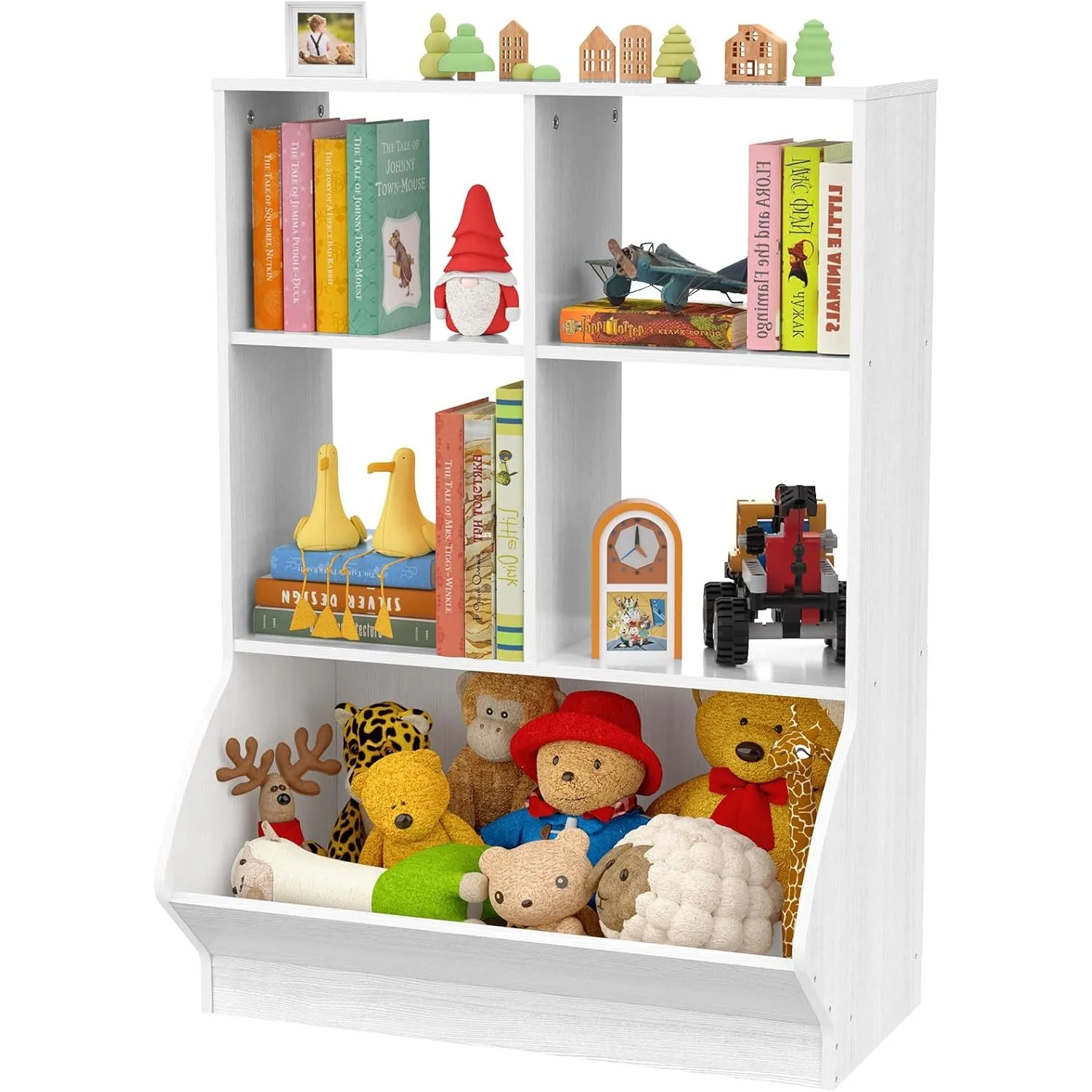 Toddler 5 Cube Kids Bookshelf and Toy Storage Cabinet, 3 Tier Book Shelf for Playroom Bedroom Living Room, Nursery White