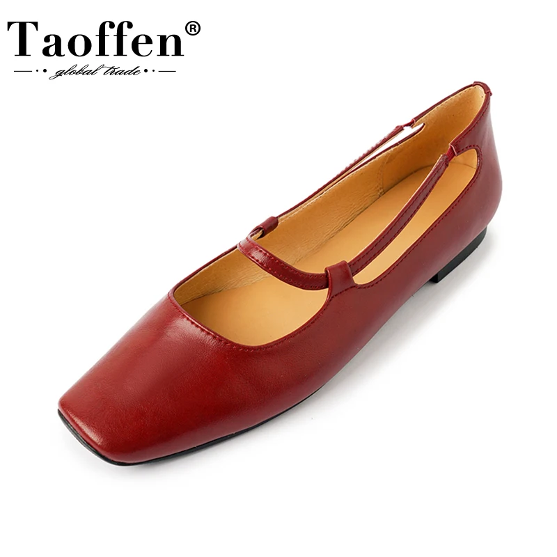 

Taoffen 2023 Woman Flats Shoes Real Leather Square Toe Shoes For Woman Fashion Simple Daily Shoes Ladies Footwear Size 33-41