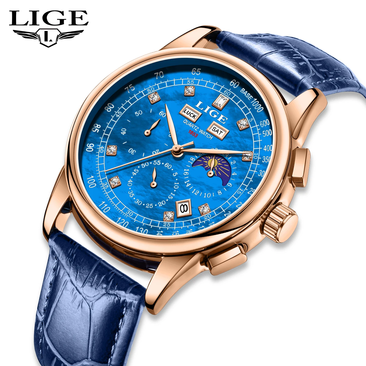 

LIGE Fashion Leather Watch For Men Casual Business 24 Hour Moon Phase Quartz Chronograph Watch Male Waterproof Men's Watches