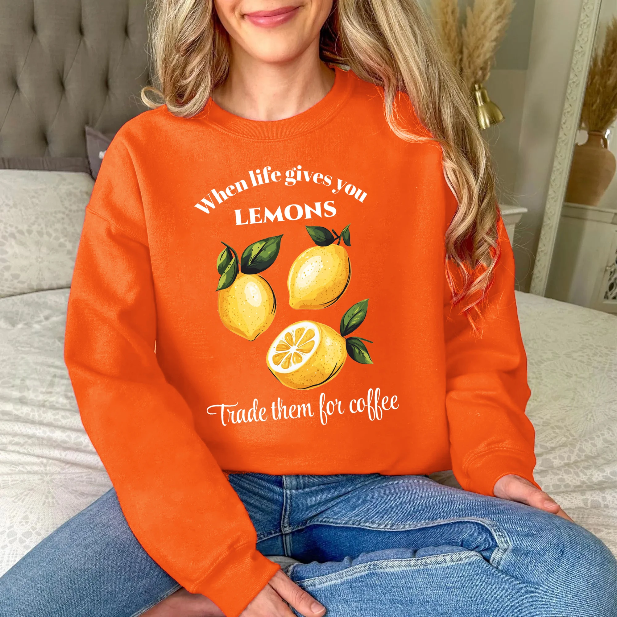 عندما تعطيك الحياة الليمون طباعة المرأة البلوفرات الصوف ملابس عصرية فضفاضة ملابس كاجوال الخريف س الرقبة امرأة طويلة الأكمام #2