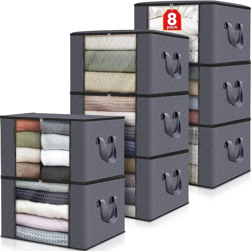 

Fab totes 8-Pack Clothes Storage, Foldable Blanket Storage Bags, Storage Containers for Organizing Bedroom, Closet, Clothing