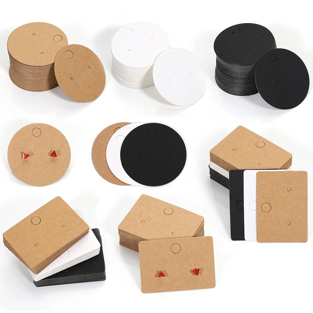 50pcs Kraft Paper Card for Jewelry Display Cards Small Square Round Blank Handmade Studs Earring Cards Price Tag Label Holder