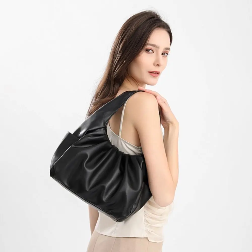 

Korean Style Pleated Handbag Shoulder Bag Underarm Bag Croissant Cloud Bag Dumpling Bag Single Shoulder PU Leather Underarm Bag