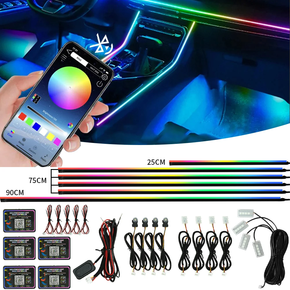 

Symphony Car Ambient Light RGB 213 Color 12V Universal Car Interior Led Strip Acrylic Backlight Guide Symphony Atmosphere Lamp