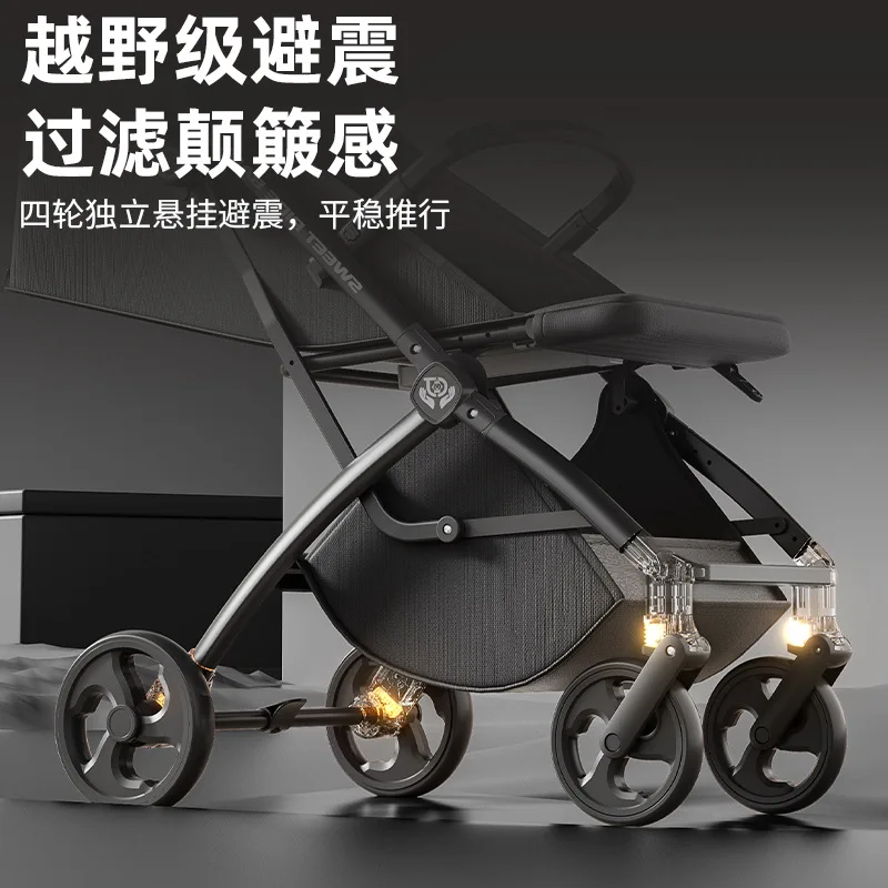 عربة أطفال خفيفة الوزن قابلة للطي عربة أطفال بأربع عجلات لامتصاص الصدمات عربة أطفال ذات مناظر طبيعية عالية لحديثي الولادة #2