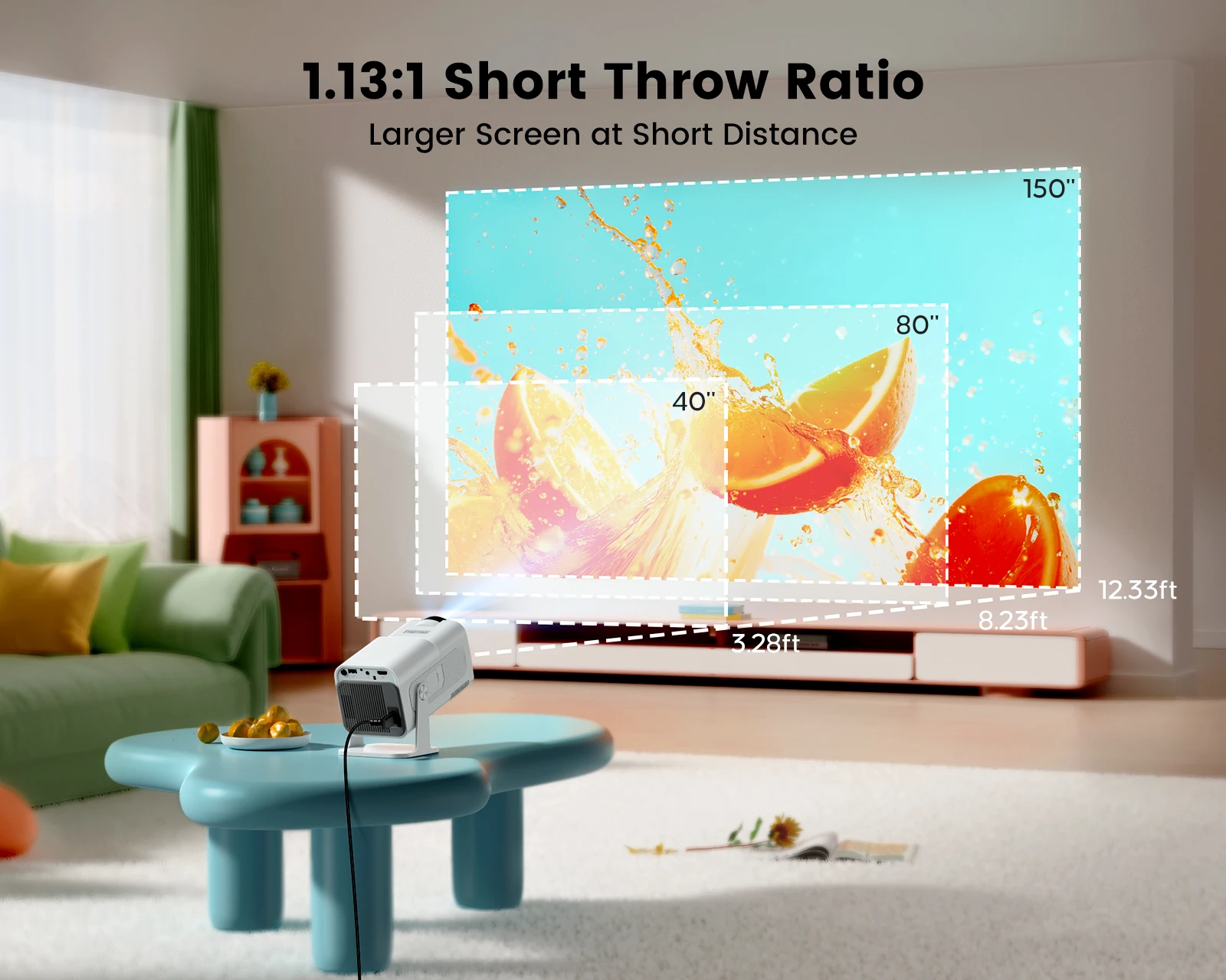 TOPTRO Portable Projector 4K Support 20000 Lumens Native 1080P Video Projector 270° Rotating Projector Home Outdoor Cinema