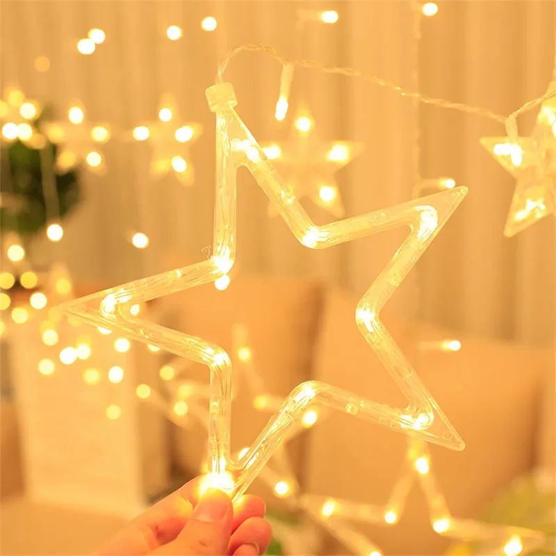 

2M Romantic Fairy Star Led Curtain String Light Warm white EU220V Xmas Garland Light For Wedding Party Holiday Deco