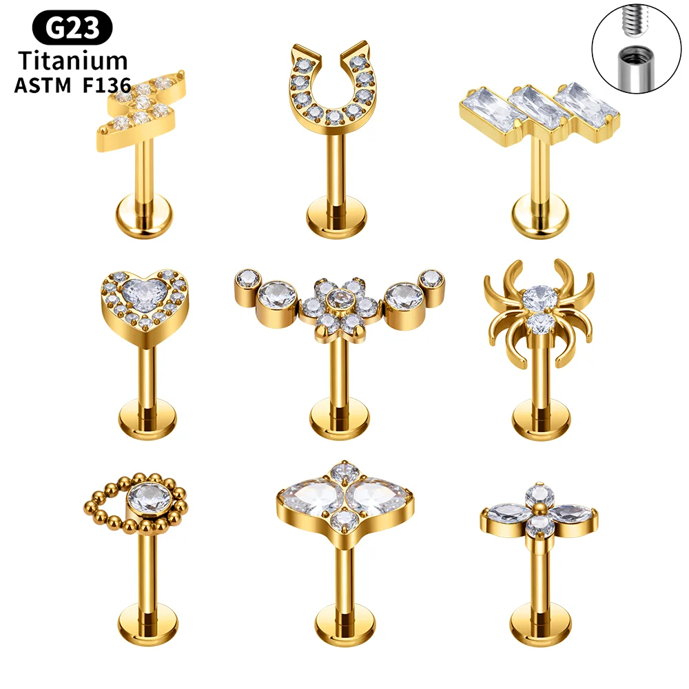 New G23 Titanium Internal Thread Piercing Spider Design Ear Tragus Cartilage Helix Daith Studs Earring Labret For Women Jewelry