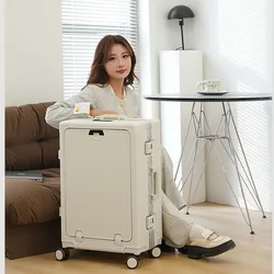 20 24 inch Trolley Suitcase Front Open Luggage Compartment Aluminum Frame Large Capacity USB Charging with Cup Holder Trunk