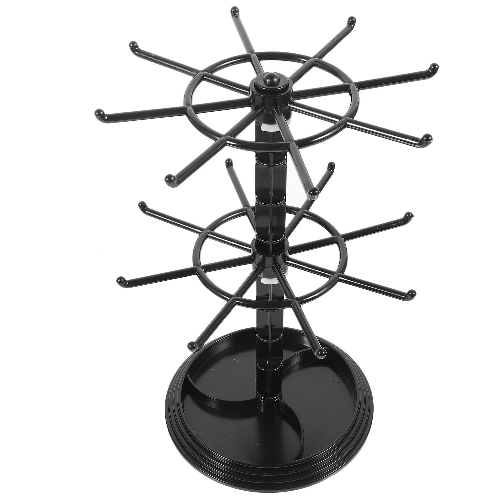 Supporto rotante in plastica Scaffale per collane nero a 2 strati Portachiavi Display Porta gioielli Accessori per riporre il desktop ganizing