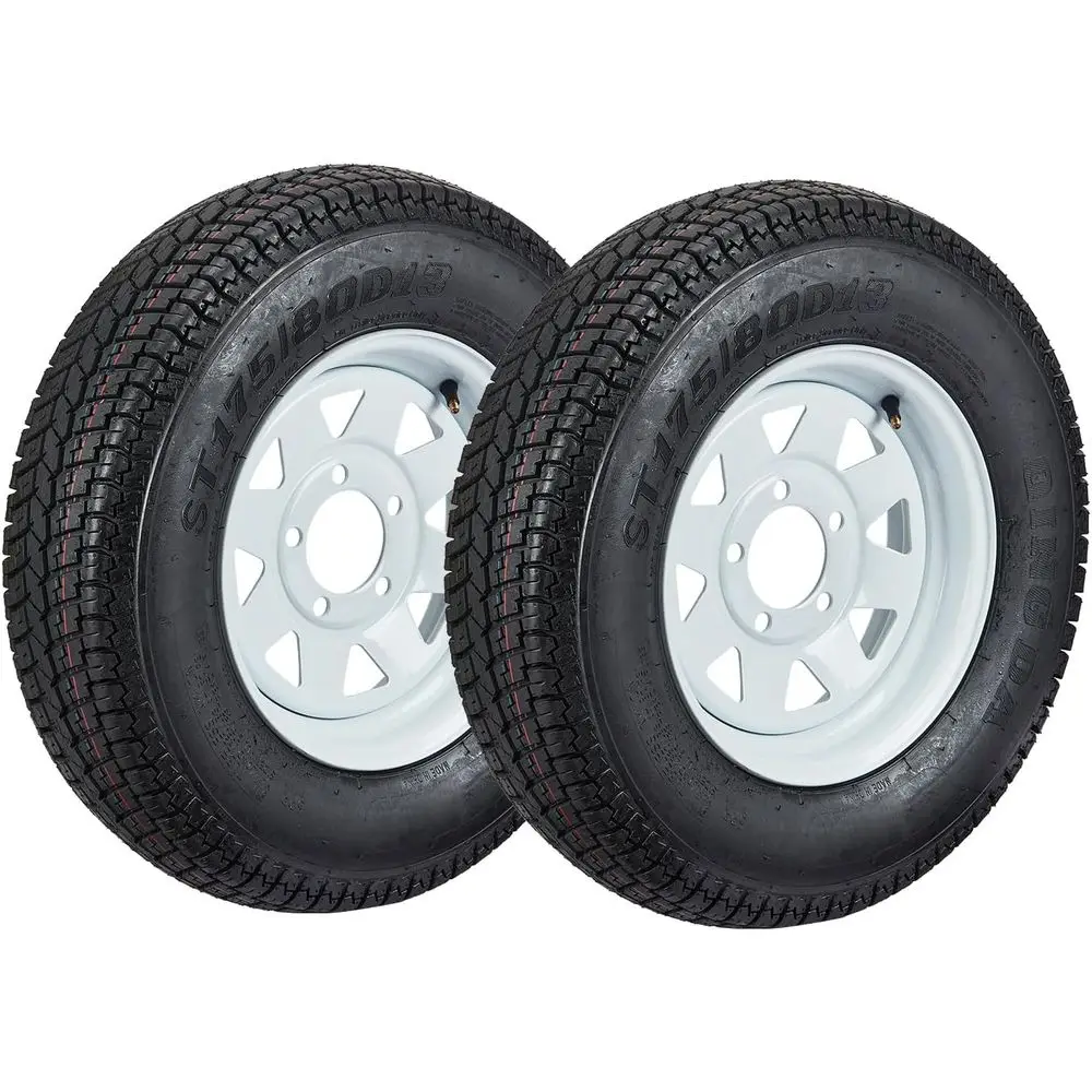 

Trailer Tires Rims ST175/80D13 ST175/80/13 Load Range C 6 PLY, 5 Lug On 4.5, 13 White Spoke Wheel, Trailer Tire and Wheel Assemb