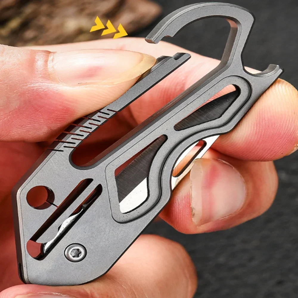 EDC Titanium Alloy Portable Keychain Folding Knife Outdoor Camping Self-defense Keychain Knife High Hardness D2 Blade