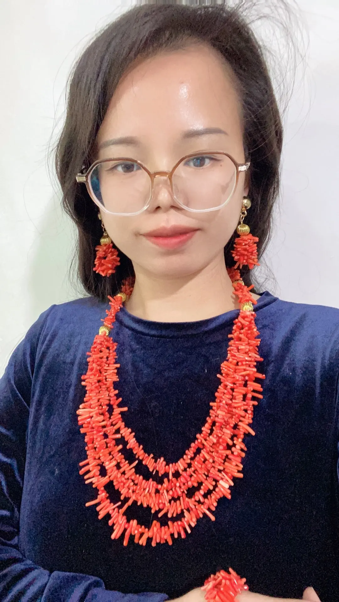 Luxury Fancy Hotsale Irregular Coral Beads Jewelry Set For Women Classic Necklace Torque Choker Long Chain Jewellery for Wedding