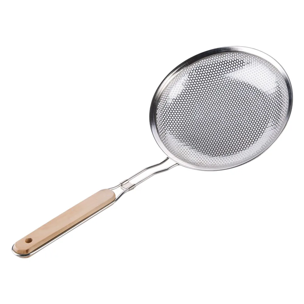 Stainless Steel Heavy-Duty Wooden Handle Deep-Fried Food Frying Filter Colander C