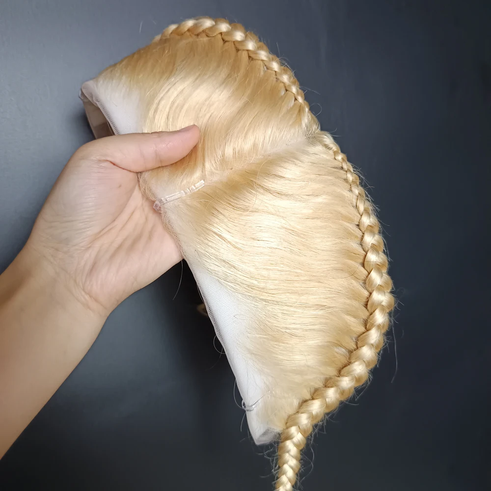 10 12 дюймов 13x4 блондинка 613 прозрачные кружевные фронтальные с косами человеческие волосы средняя часть предварительно выщипанные бразильские девственные волосы