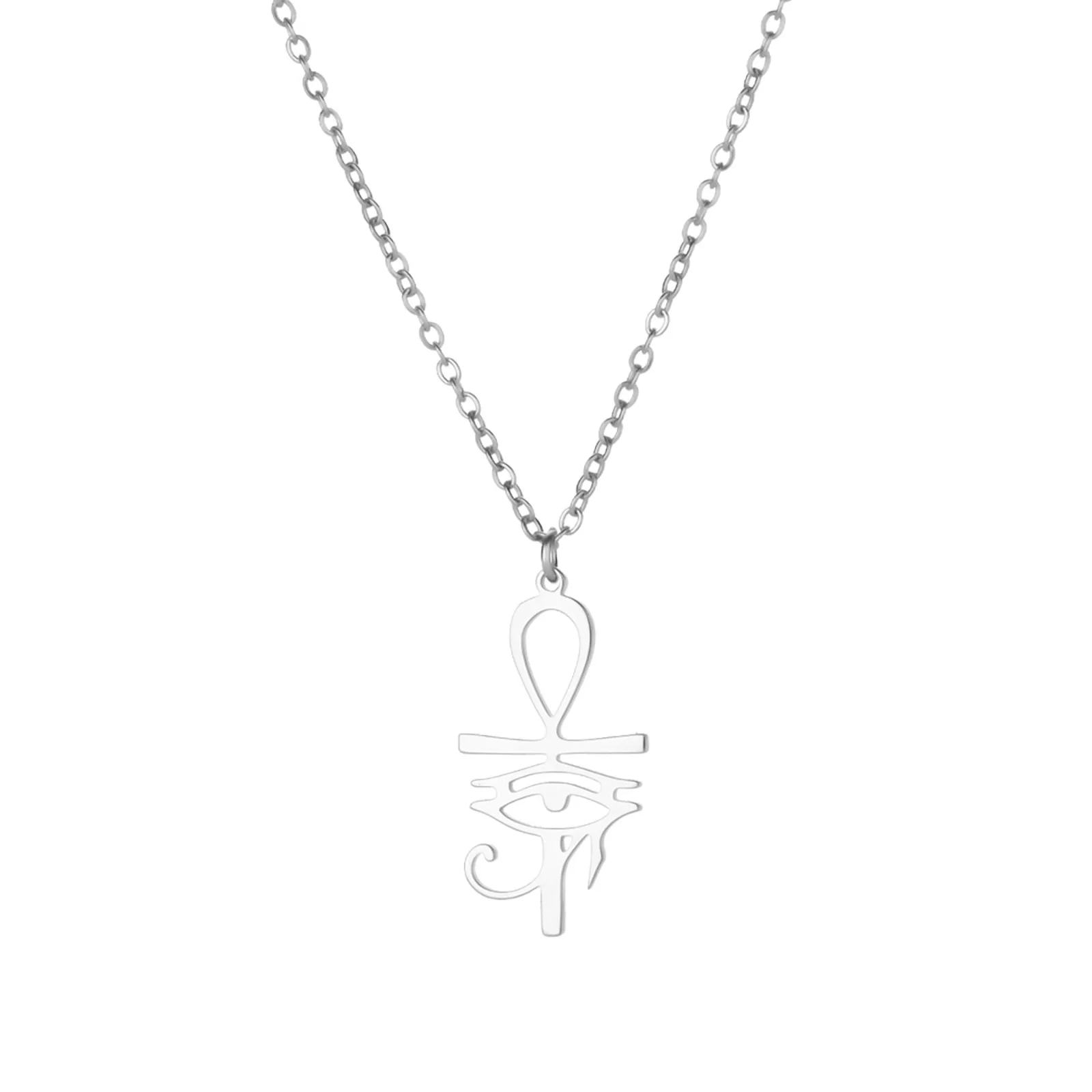 Ankh-Kreuz Auge des Horus Anhänger Halskette für Frauen Männer Amulett Edelstahl Schmuck Geschenke – Detail 2
