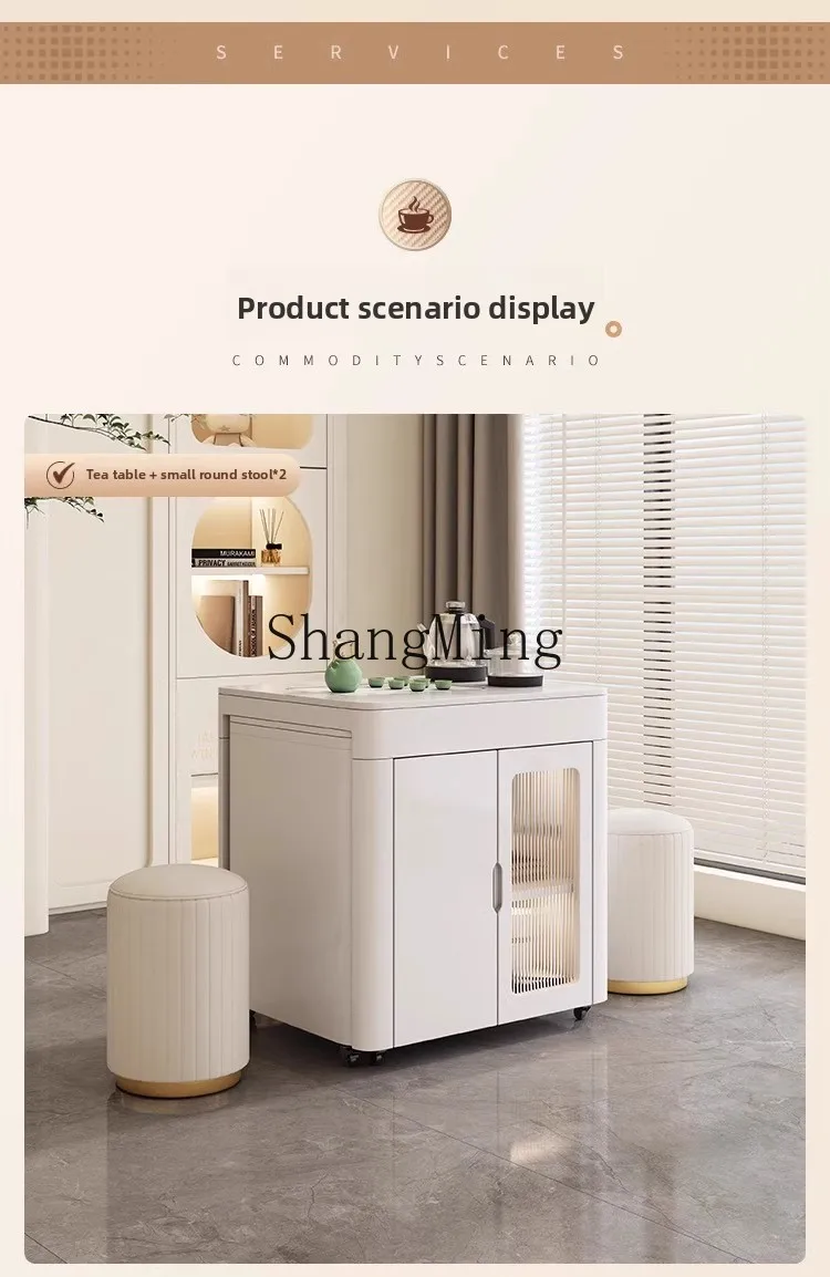 CL light luxury balcony tea cart movable retractable rock slab combination home modern simple integrated kung fu tea table