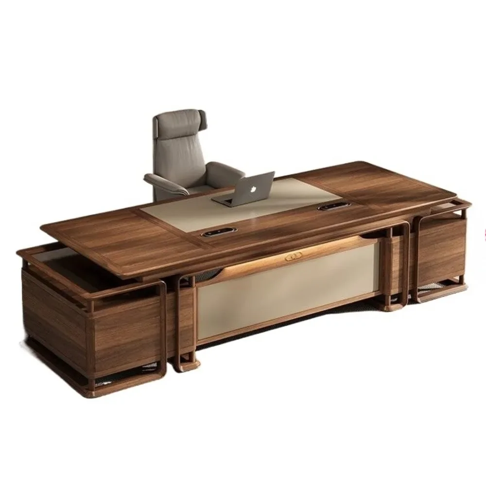 

Стол президента, стол большого класса из черной кожи, современный офисный стол для руководителя, комбинация офисного стола и стула