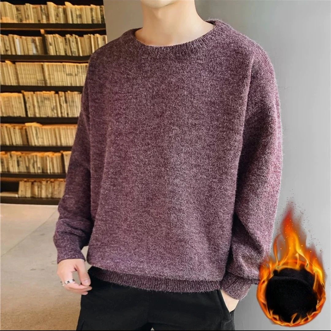 

2023 Autumn Winter Fashion Men's Casual Slim Fit Basic Thicken Knitted Sweater O-neck Pullover Male Solid Color Tops A119