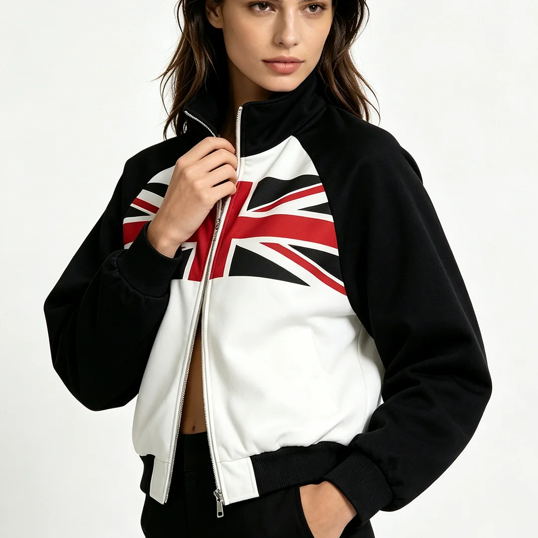 เสื้อฮู้ดดีไซน์หลวมพิมพ์ลายธงช - Street Fashion Zip Up Hoodie บทวิจารณ์และราคา