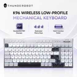 THUNDEROBOT K96 Wireless Mechanical Keyboard Low-profile Productivity Keyboard 98 Keys with Roller Marco Keys PBT Keycaps For PC