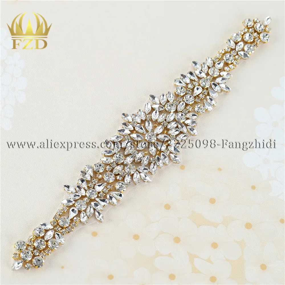

FZD 1 Pcs Crystal Rhinestone Applique Bridal Wedding Accessories Strass Crystal Applique Sewing on Waist Belt Motif Patch Sew On