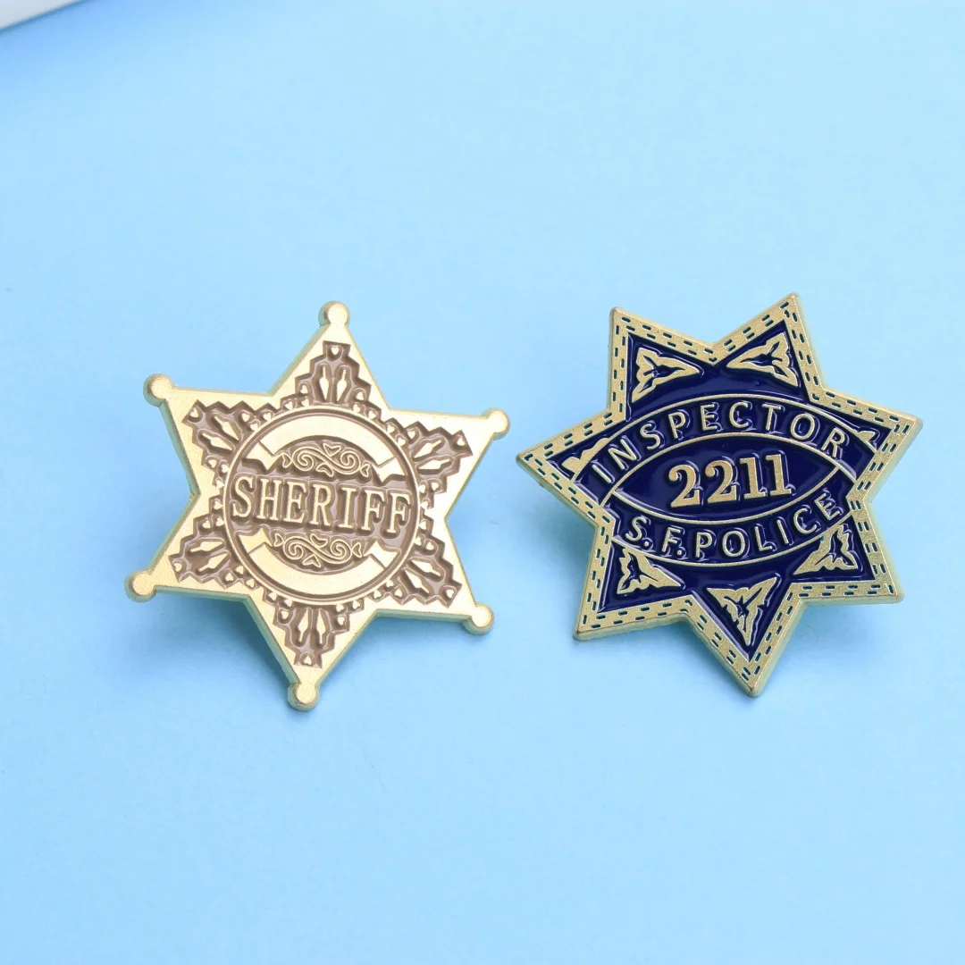 دبابيس المينا شارة شريف والمفتش العتيق - دبابيس طية صدر السترة على شكل نجمة كرتونية لسترة الظهر هدية يمكنك صنعها بنفسك