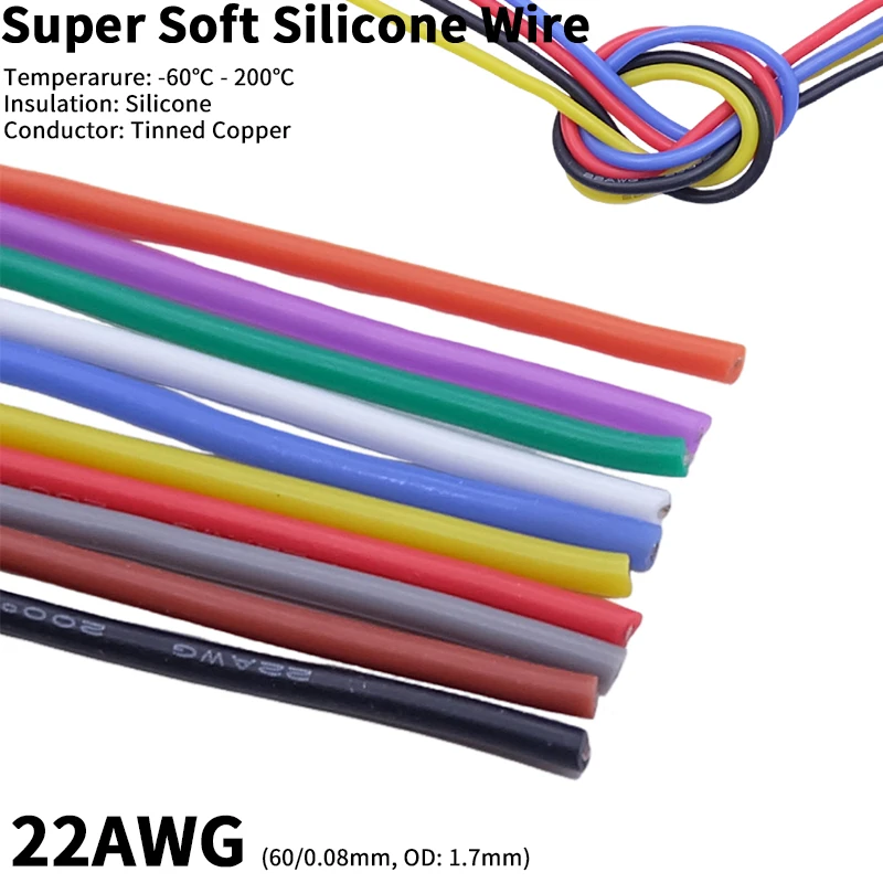 Copper Wire 22AWG Super Soft Silicone Rubber Insulation High Temperature Flexible Heat-Resistant DIY Lighting Electronic Cable