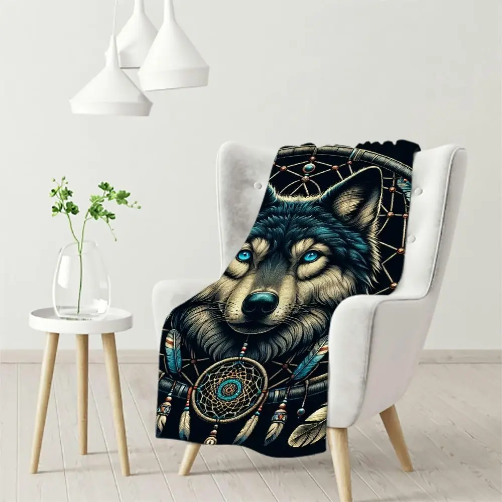 Dreamcatcher Wolf Blanket, Wolf Throw Blanket Wolf Blankets for Women, Men and Kids Adults Gifts, Super Soft Plush Lightweight