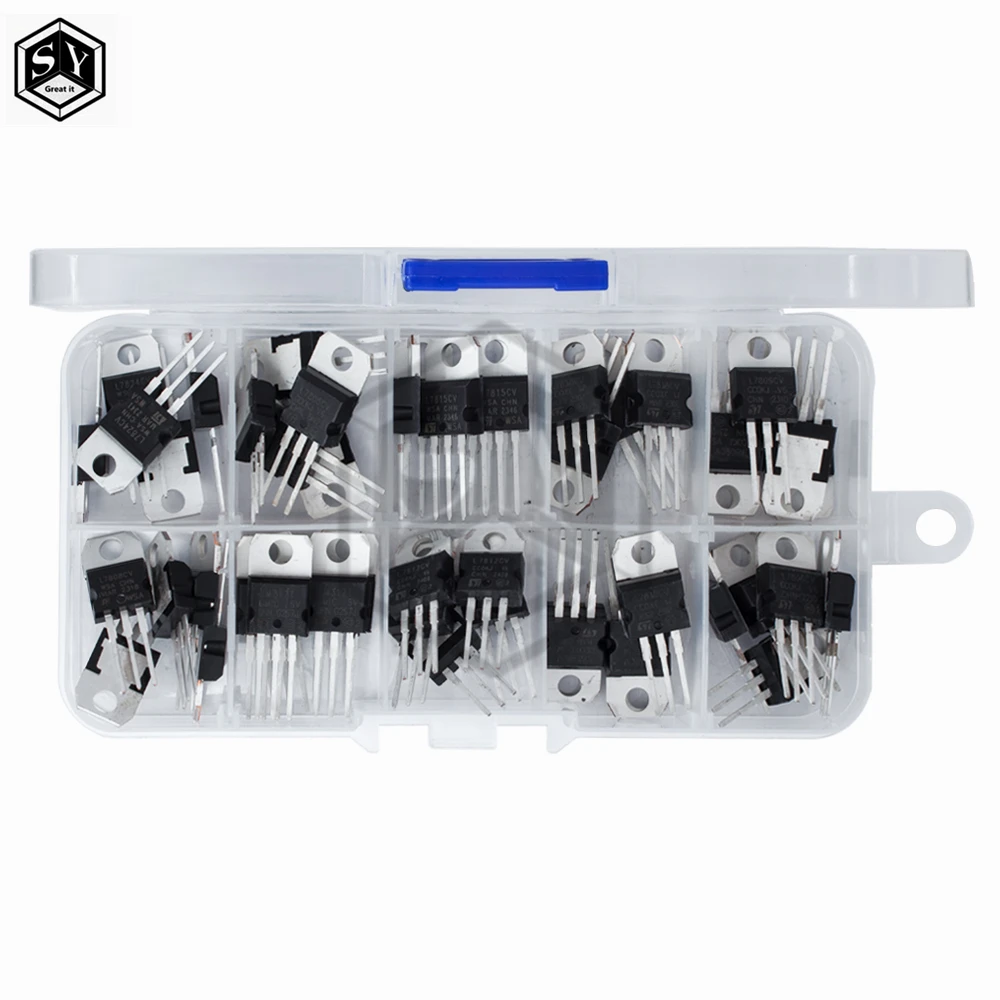 50PCS 10Value Voltage Regulator Kit Box LM317T L7805CV L7806 L7808 L7809 L7810 L7812 L7815 L7818 L7824 TO220 Integrated Circuit