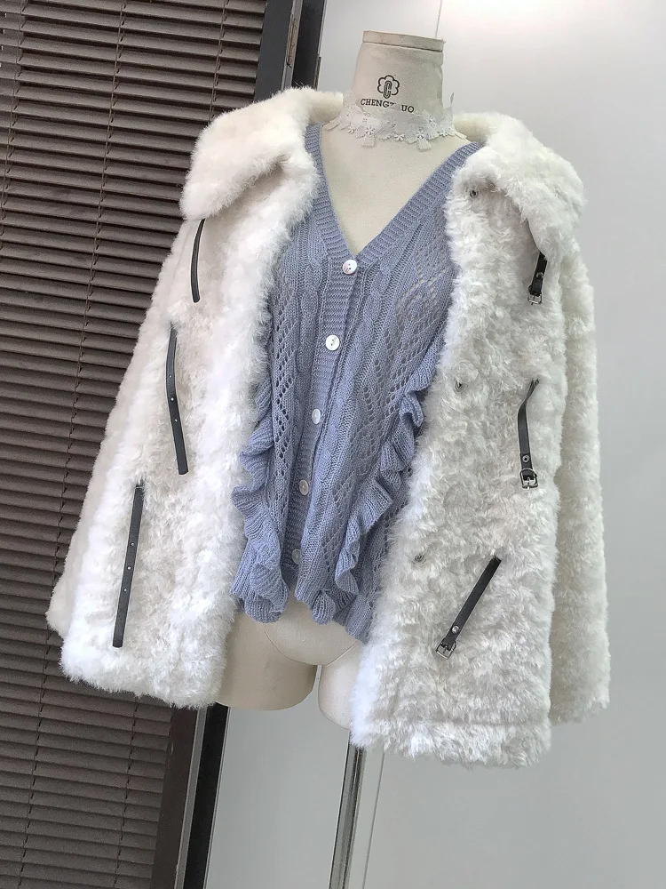 Lamb Wool Coat for Women with Thick Fleece and Warm Jacket Womens Fall Open Front Cardigan Faux Fur Coat Vintage Shaggy Jacket