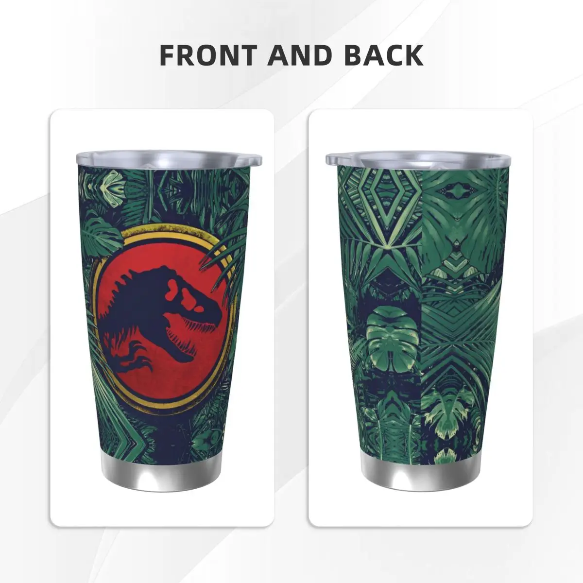 Jurassic Park Dinosaur Insulated Tumbler with Straws Lid Vacuum Coffee Mugs Outdoor Travel Thermos Bottle Cups, 20oz