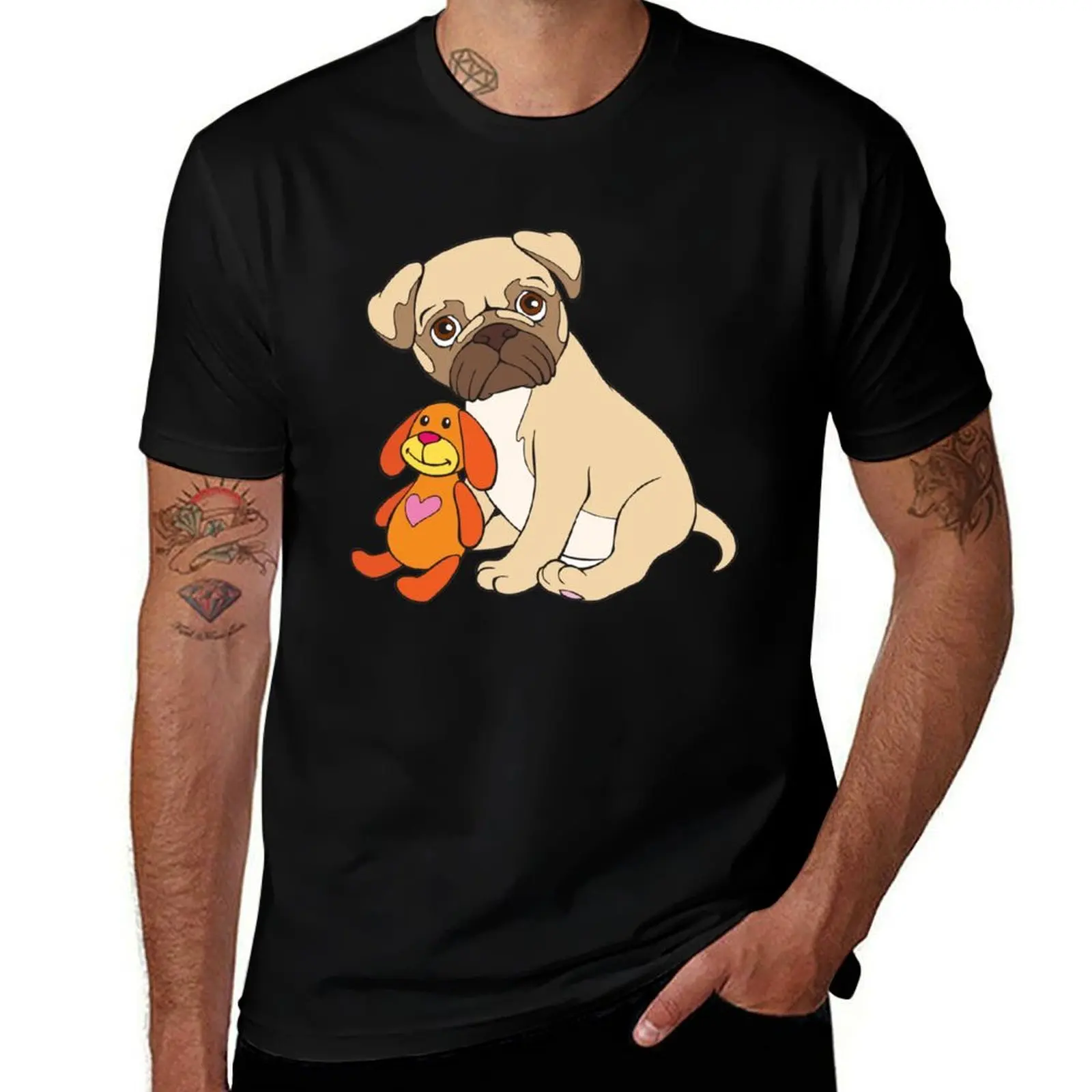Pug animal stuffed with T-Shirt Minimalist Casual Short Sleeve Top