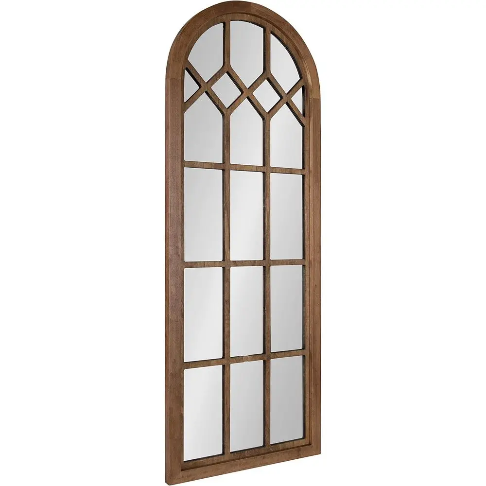 

Arch Wood Windowpane Wall Mirror, 18 x 47, Rustic Brown, Farmhouse Decorative Mirror