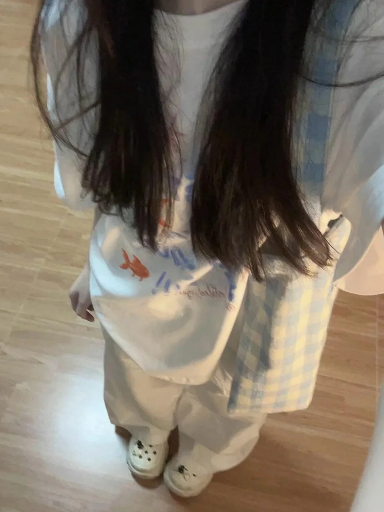 

Свободная женская футболка с забавным принтом American Sle в стиле ретро, лето 2024, новый дизайн, топ Sense, хлопок, 00% круглый, Ne